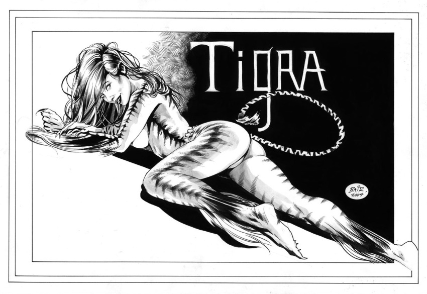 1girls 2004 avengers female female_only marvel michael_bair monochrome solo tagme tigra