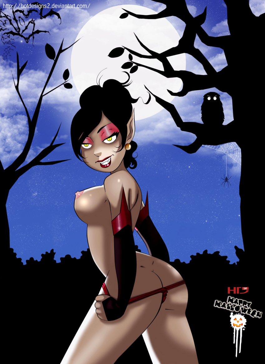 ass black_hair breasts earrings elhot fangs halloween hd2 hotdesigns2 nipples pointy_ears red_lipstick vampire