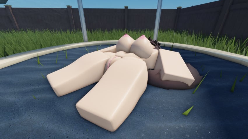 1girls 3d 3d_(artwork) animal_ears areolae barefoot big_breasts breasts brown_hair completely_nude completely_nude_female female female_only full_body long_hair naked naked_female nipples nude nude_female on_back outdoors outside pussy roblox robloxian sleeping solo solo_female tail that_rel trampoline