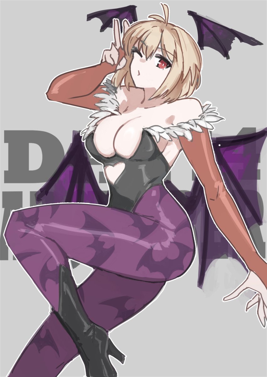 1girls alternate_costume arcueid_brunestud ass big_breasts big_butt blonde_hair butt capcom cleavage cosplay curvy curvy_figure darkstalkers female huge_ass huge_breasts jonyeld large_breasts melty_blood morrigan_aensland morrigan_aensland_(cosplay) pantyhose posing red_eyes short_hair skin_tight smile tagme thick_thighs top_heavy tsukihime type-moon wide_hips wings