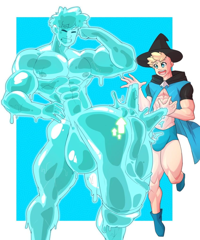 blue_slime cock_growth magic muscular_male slime_boy slime_man wizard