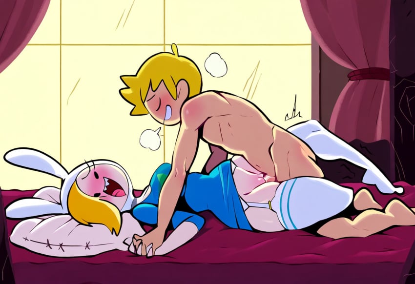 adventure_time ai_generated clothing female finn_the_human fionna_the_human_girl garter_straps human male pale_skin penetration selfcest sex stockings