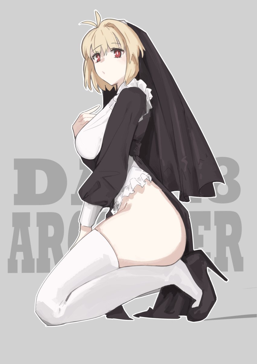 1girls alternate_costume arcueid_brunestud ass big_ass big_breasts blonde_hair breasts butt curvy curvy_figure female female_only heels huge_ass huge_breasts human human_only jonyeld kneeling light-skinned_female light_skin melty_blood nun nun's_habit nun_outfit plump posing red_eyes smile tagme thick thick_thighs thighhighs top_heavy tsukihime type-moon white_thighhighs