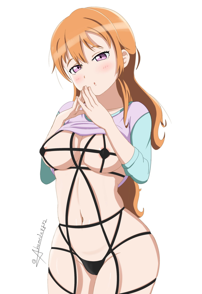 achemuda black_panties black_underwear blush breasts brown_hair female highres konoe_kanata large_breasts long_hair looking_at_viewer love_live! love_live!_nijigasaki_high_school_idol_club love_live!_school_idol_festival love_live!_school_idol_festival_all_stars panties pink_eyes underwear