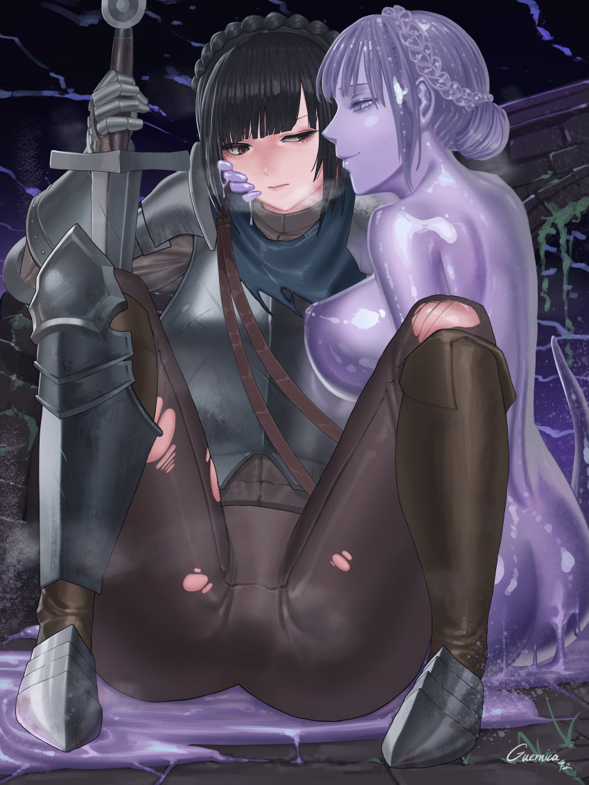 2022 2girls ass clothing elden_ring female female_only fromsoftware guernica42 human imminent_sex light-skinned_female mimic_tear multiple_girls pale_skin ripped_clothing selfcest tarnished tarnished_female tight_clothing yuri