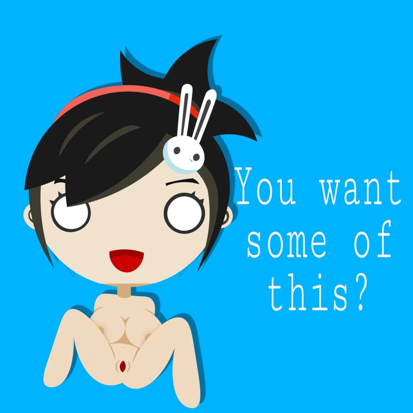 black_hair blue_background naked pussy radio_gosha smile