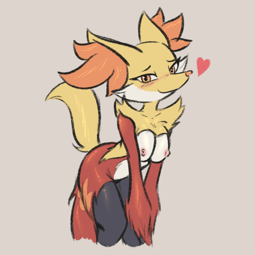 1:1 467adv anthro blush breasts delphox digital_media_(artwork) female fur heart hi_res inner_ear_fluff looking_at_viewer nintendo nipples pokémon_(species) pokemon simple_background smile solo tuft video_games