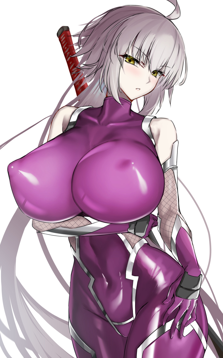 1girls 2022 ahoge bodysuit breasts cosplay crossover_cosplay erect_nipples erect_nipples_under_clothes fate/grand_order fate_(series) female female_only hi_res hips huge_breasts igawa_asagi_(cosplay) jeanne_alter kaoru1307 kunoichi light_blush long_hair looking_at_viewer ninja nipples slim_waist taimanin_(series) taimanin_asagi taimanin_suit thick_thighs thighs tight_clothing tight_fit white_hair wide_hips yellow_eyes