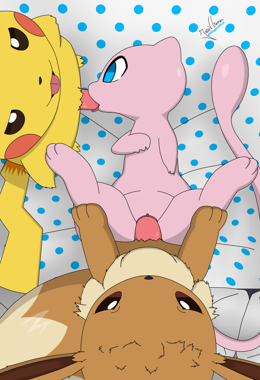 1girls 2boys eevee eeveelution female female_penetrated feral feral_penetrated feral_penetrating feral_penetrating_feral fur furry furry_only male male_penetrating male_penetrating_female mew mew_(pokemon) nintendo oral oral_penetration penetration penis penis_in_pussy pikachu pokémon_(species) pokemon pokemon_(species) pokemon_only pussy tail trio vaginal_penetration whygenamoon