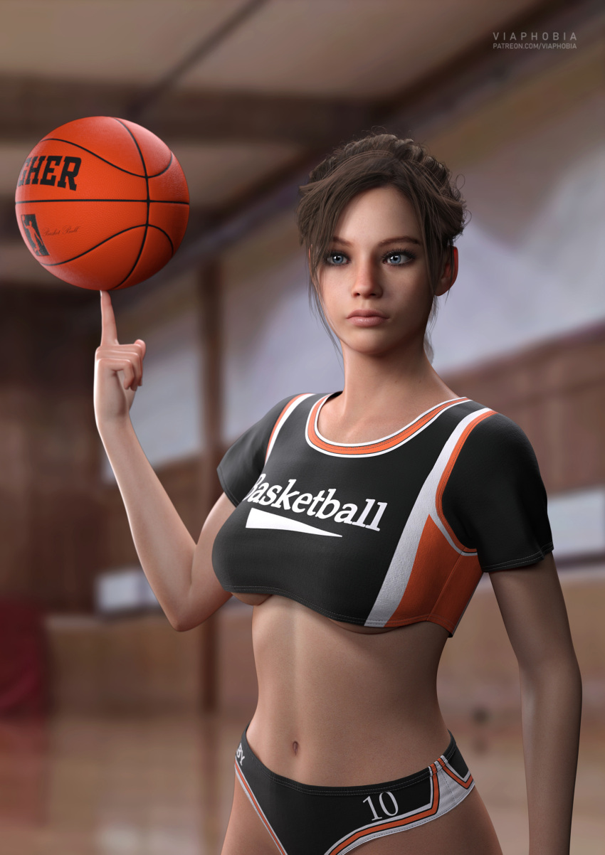 3d athletic_female brown_hair busty capcom claire_redfield claire_redfield_(jordan_mcewen) crop_top female female_focus female_only hourglass_figure human long_hair pinup pinup_pose ponytail pose posing resident_evil resident_evil_2 resident_evil_2_remake skimpy skimpy_clothes solo tagme underboob viaphobia wide_hips