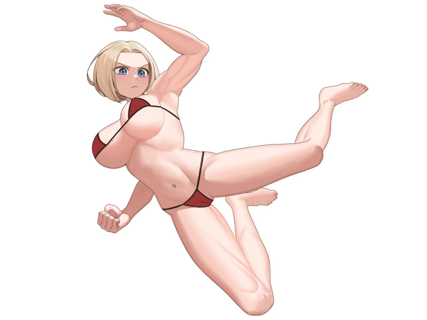 armpits athletic_female attack barefoot bikini blonde_hair blue_eyes blue_mary fatal_fury feet fit_female hochihochiha jumping king_of_fighters large_breasts medium_hair snk toes