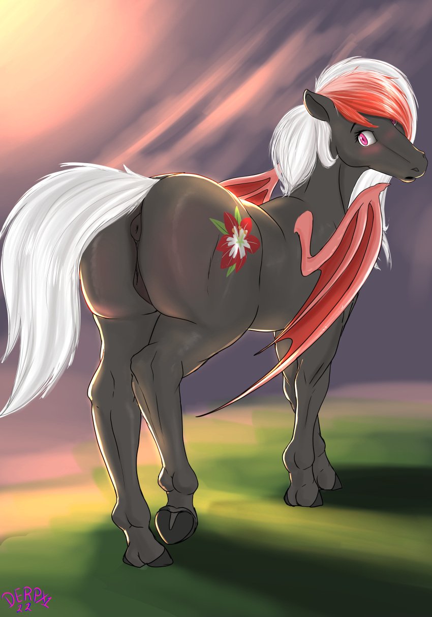 absurd_res anatomically_correct anatomically_correct_genitalia anatomically_correct_pussy animal_genitalia animal_pussy anus ass bat_pony bat_wings blush cutie_mark derpx1 equid equine_pussy fan_character female feral genitals hi_res hooves looking_back mammal mane membrane_(anatomy) membranous_wings my_little_pony puffy_anus pussy solo underhoof white_mane white_tail wings