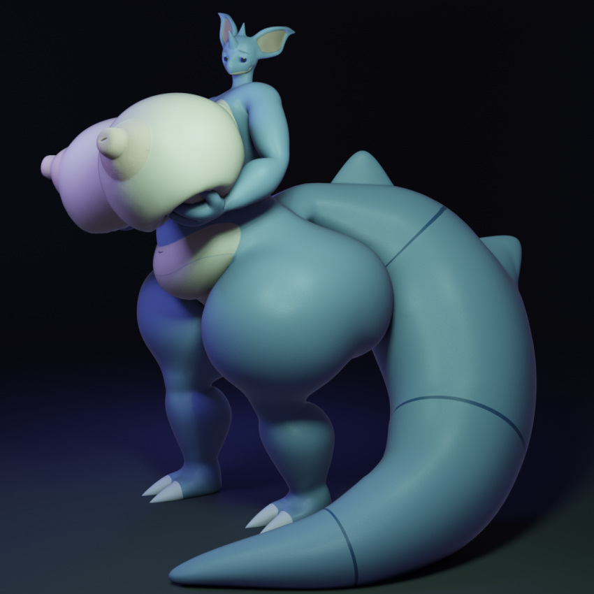 1:1 3d_(artwork) anthro ass big_breasts big_butt big_tail blender_(software) blue_body blue_eyes blue_skin breast_squish breasts darkdraketom digital_media_(artwork) female holding_breast huge_breasts huge_butt looking_at_viewer multicolored_body nidoqueen nintendo pokemon pokemon_(species) simple_background solo squish thick_thighs two_tone_body video_games