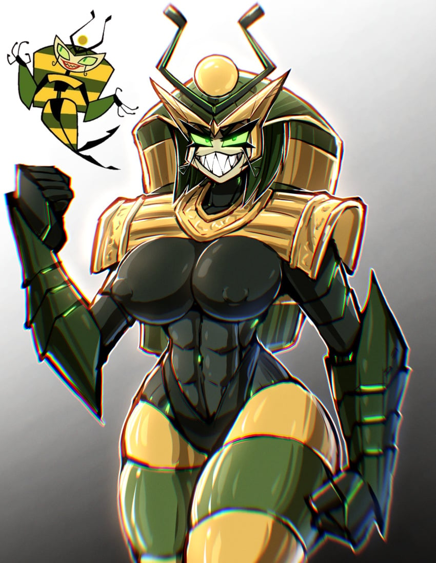 abs big_breasts breasts evil_smile female_only my_life_as_a_teenage_robot nipple_bulge nipples_outside queen_vexus robot sharp_teeth supervillainess thick thick_thighs vexus zzzhodazzz