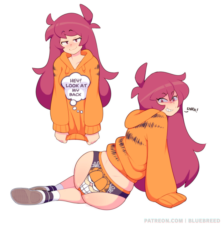 1girls :3 ass big_ass big_butt bluebreed blush blush_lines brat cute female funny garfield_(series) garfield_the_cat hoodie laying_down laying_on_side lee_(secretnarcissist) light-skinned_female light_skin long_hair long_sleeves looking_at_viewer looking_back multiple_images multiple_views no_pants panties pink_eyes pink_hair secretnarcissist shoes showing_ass simple_background sleeves sleeves_past_fingers sleeves_past_wrists solo solo_female solo_focus striped striped_clothing stripes teasing teasing_viewer thick_ass thick_thighs thighs white_background wide_hips