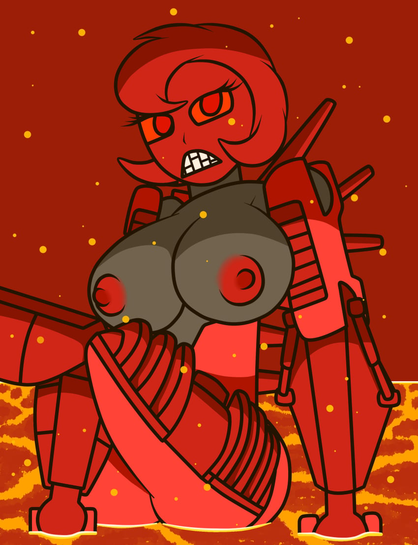 1girls angry angry_face big_breasts bionicle breasts female female_focus female_only hakann lava lego looking_at_viewer machine nipples nude nude_female piraka red_eyes red_hair robot robot_girl rule_63 sitting skakdi teeth zaftero_(artist)