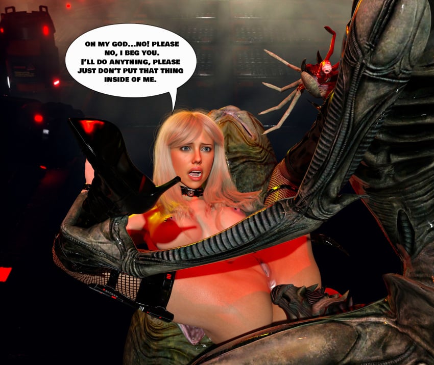 1boy 1girls agent_26 alien alien_(franchise) barbed_penis bikini blonde_hair boots facehugger female female_human femsub forced human imminent_rape male male_xenomorph maledom pierced_nipples piercing rape scared stockings straight that3dartist torture xenomorph