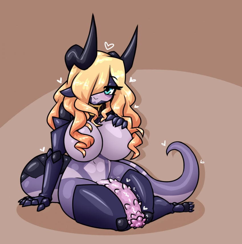 1futa 4_toes 5_fingers :> anthro big_breasts big_penis blonde_hair blue_eyes blush breasts dendra_(kerslampy) dragon feet fingers futanari genitals gynomorph hair heart hi_res horn hybrid_genitalia hybrid_penis intersex limebreaker looking_at_viewer penis penis_on_thighs purple_body simple_background sitting solo spiked_penis spikes spikes_(anatomy) throbbing_penis toes wide_hips