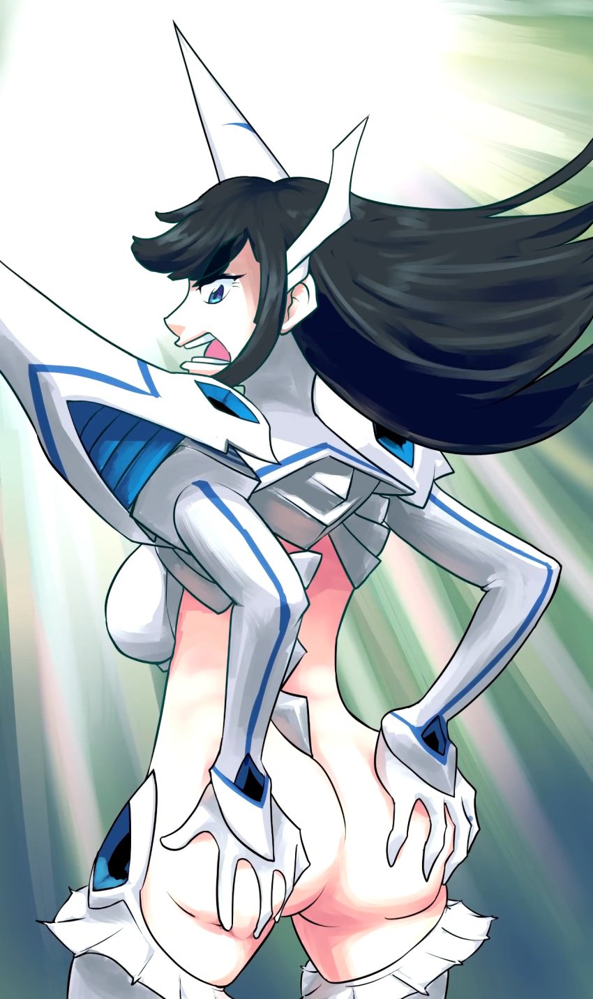 1girls almost_naked ass big_ass color female female_only holding_ass huge_ass kill_la_kill kiryuuin_satsuki light-skinned_female line_art looking_back triple-q