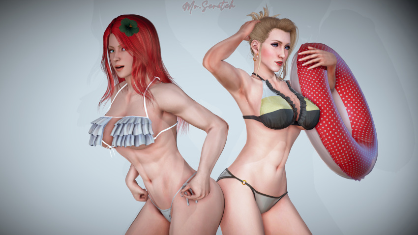 2girls 3d 3d_(artwork) batman_(series) bikini blonde_female blonde_hair crossover dc dc_comics female female_only final_fantasy final_fantasy_vii final_fantasy_vii_remake honey_select illusion_soft misterscratch pamela_isley poison_ivy red_hair scarlet_(ffvii) studio_neo swimsuit