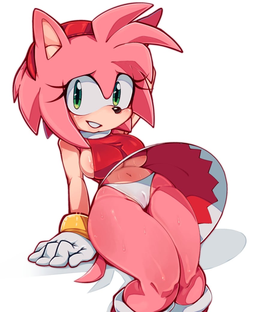 amy_rose anthro big_breasts breasts cameltoe clothing female female_focus female_only hedgehog hedgehog_humanoid ichig8miruku nipple nipple_peek nipple_slip nipples panties pink_fur pussy_peek sega sonic_(series) sonic_the_hedgehog_(series) sweat sweatdrop underboob upskirt video_games