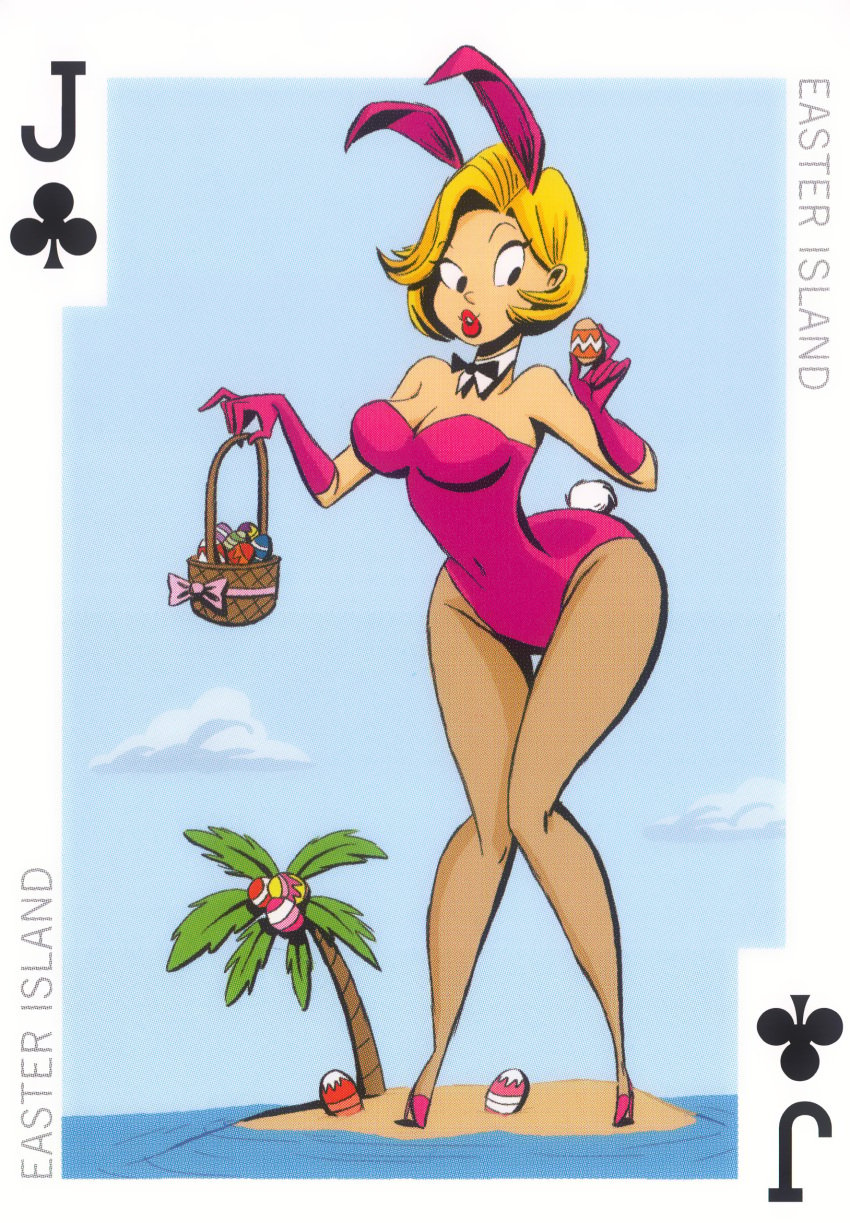 54_international_cuties basket bill_presing blonde_hair bunny_ears bunny_girl bunny_outfit easter easter_egg easter_eggs easter_island fishnet_stockings fishnets gloves island leotard palm_tree pink_leotard pinup playing_card