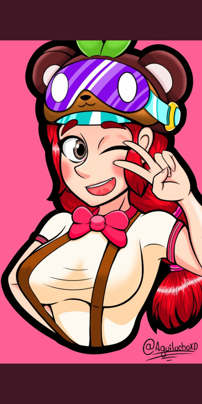 1girls aguiluchoxd big_breasts brawl_stars brown_eyes cute hat jessie_(brawl_stars) open_mouth red_hair tanuki tanuki_jessie_(brawl_stars) tie