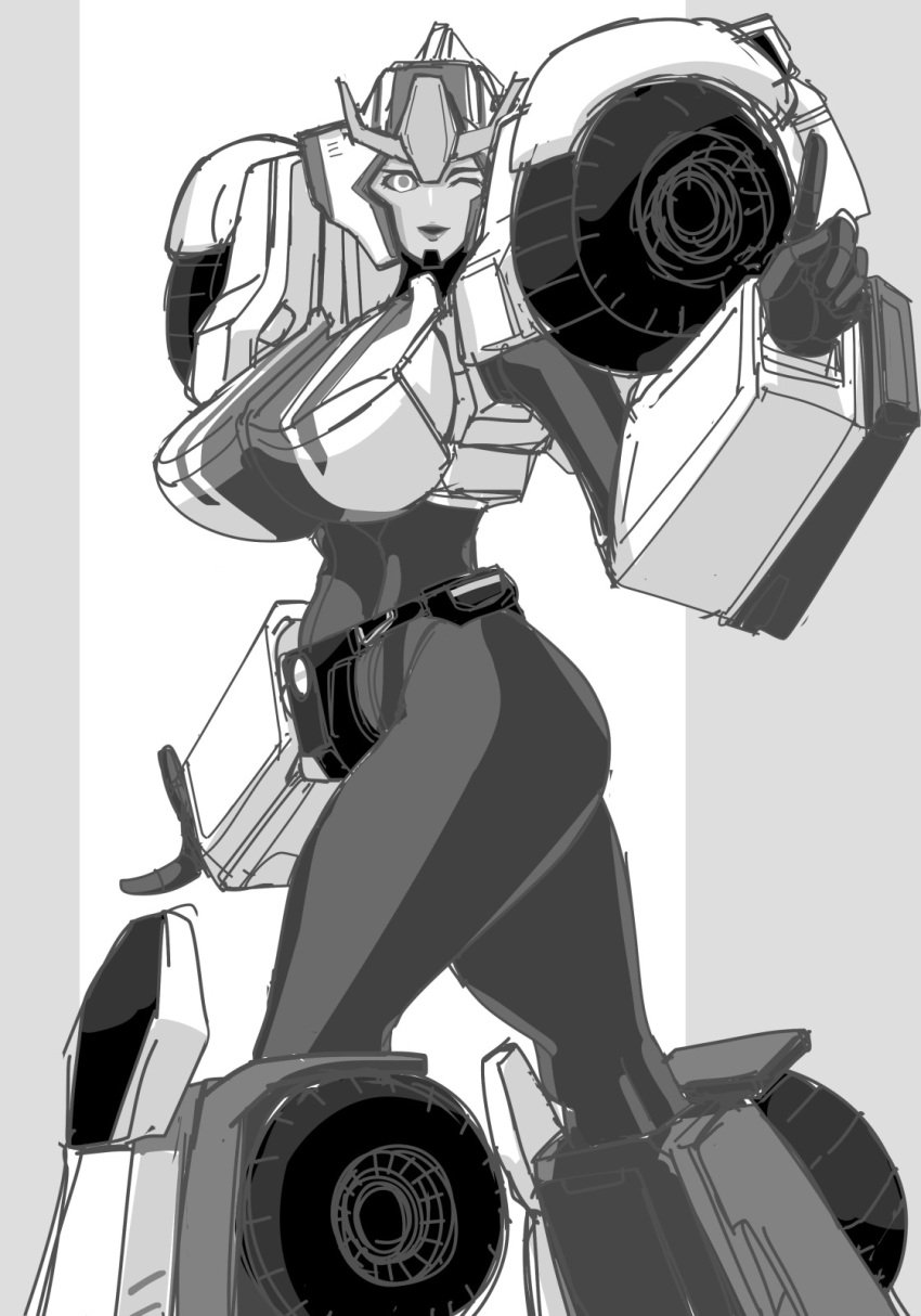 1girls alien alien_girl ass big_ass big_boobs big_breasts big_butt boobs busty butt female female_only hikawadou monochrome robot robot_girl robot_humanoid solo solo_female strongarm_(transformers) thick_thighs transformers transformers_robots_in_disguise_(2015)