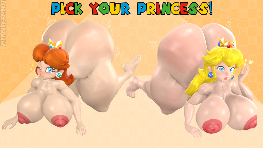 2girls 3d 3d_(artwork) all_fours alternate_breast_size areola areolae ass barefoot bent_over big_ass big_breasts blonde_hair blush boreditor bottom_heavy bottomless bottomless_female breasts brown_hair bubble_ass bubble_butt busty completely_nude completely_nude_female crown curvy dat_ass enormous_ass female female_focus female_only full_body high_resolution highres huge_breasts hyper hyper_ass large_breasts long_hair mario_(series) massive_breasts massive_butt massive_thighs naked naked_female nintendo nipples nude nude_female on_knees princess princess_daisy princess_peach round_ass round_butt seducing seductive seductive_pose seductive_smile sfm shaking shaking_ass shaking_butt short_hair smelly_ass source_filmmaker text thick_thighs thighs tomboy wink winking