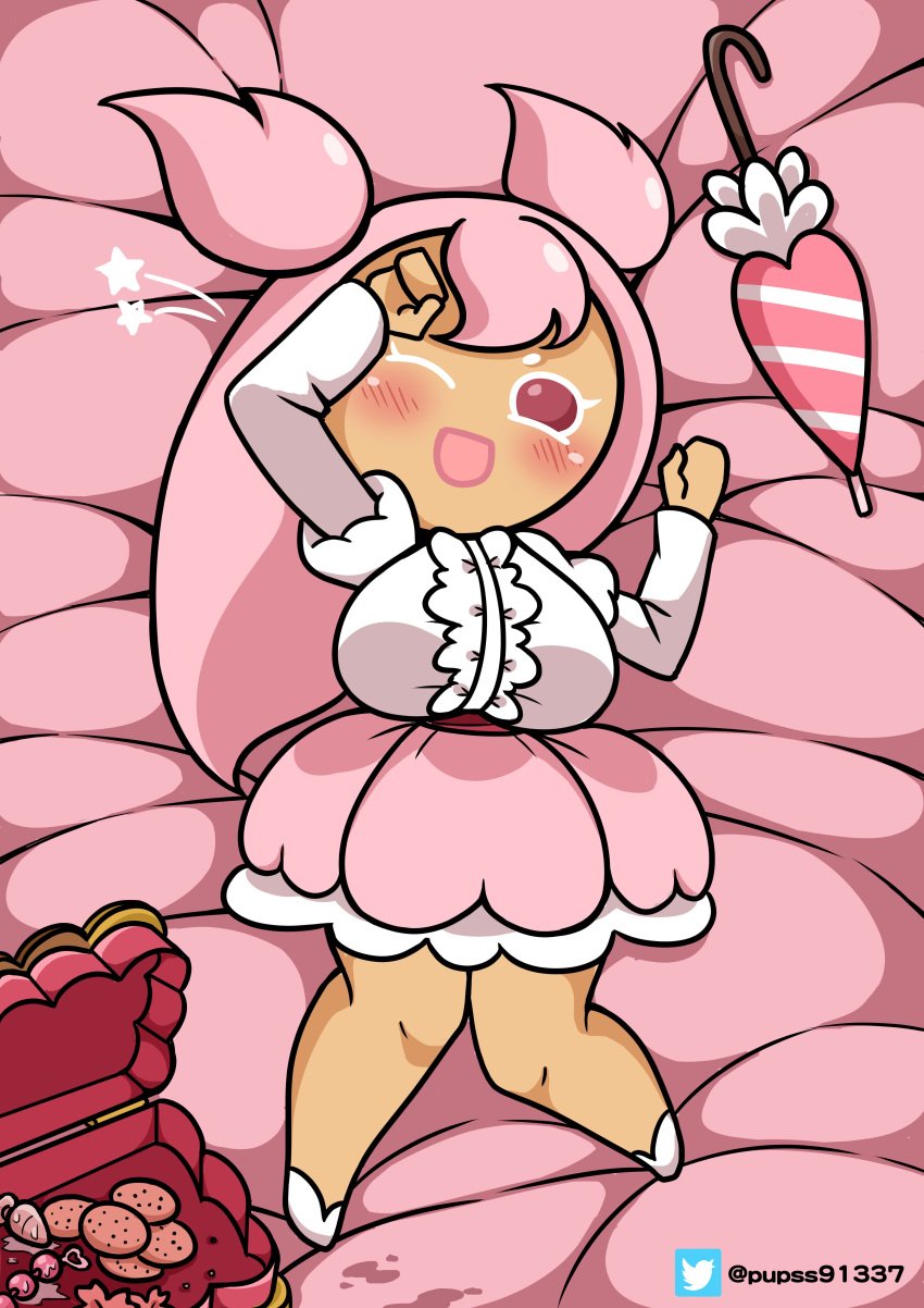 1girls absurd_res anal_beads bed big_breasts blush body_pillow_design buttplug cherry_blossom_cookie clothed cookie cookie_run cookie_run_kingdom cookie_run_ovenbreak dress female female_only flag_(artist) imminent_sex on_back on_bed one_eye_closed parasol pink_eyes pink_hair posing seductive sex_toy smile socks solo wink