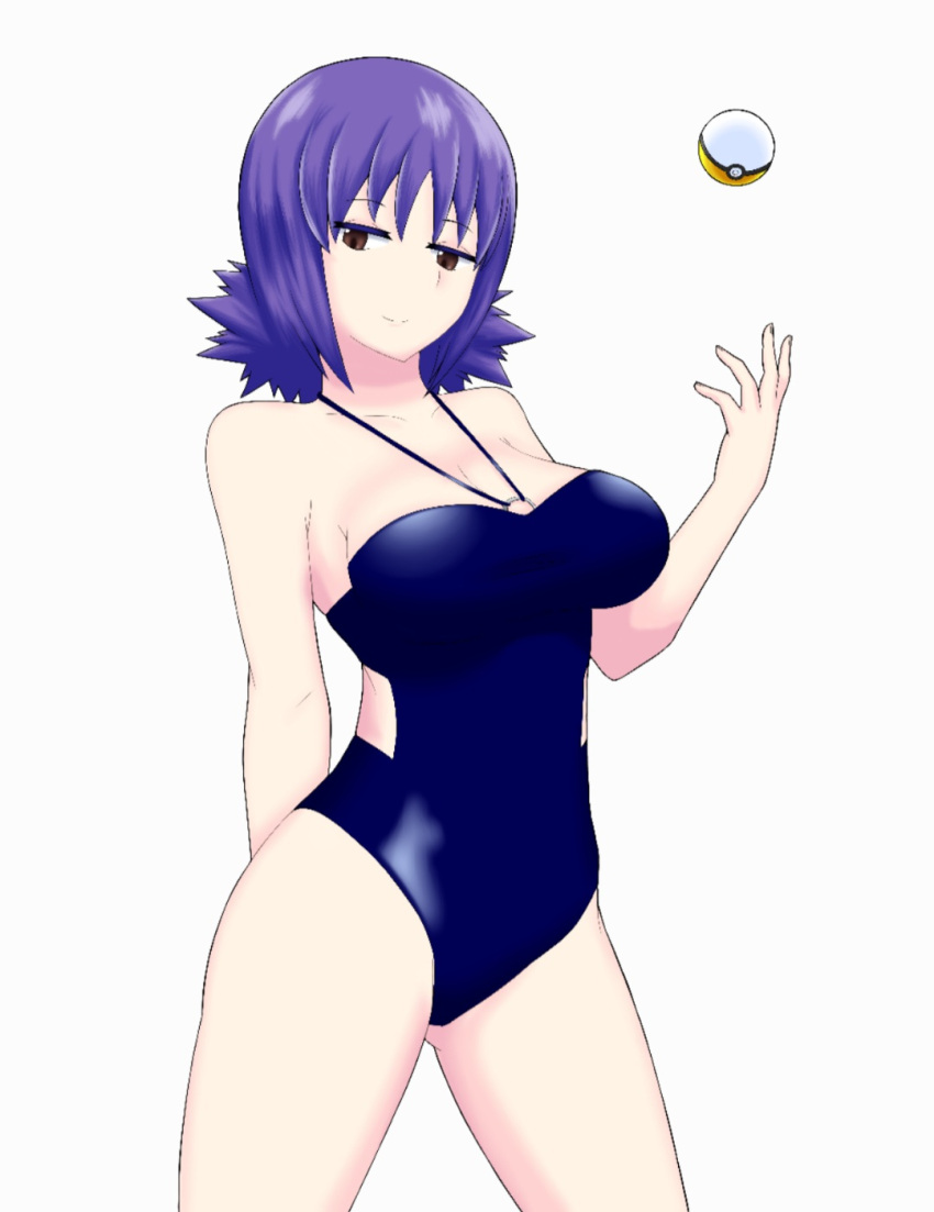 1girls 2020 adrianarzola alternate_breast_size bikini blue_bikini blue_swimsuit blue_swimwear breasts brown_eyes curvaceous female gs_ball human large_breasts looking_at_viewer nintendo pale-skinned_female pale_skin philena_ivy poke_ball pokemon pokemon_professor pokemon_rgby purple_eyes purple_hair short_hair smile smiling smiling_at_viewer swimsuit swimwear white_background wide_hips