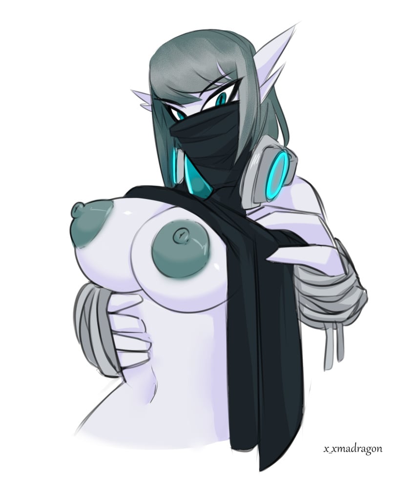 2021 additional_art bandaged bandaged_arm bandages boobs_tits fan_character gardevoir generation_3_pokemon half_naked headphones humanoid madragon masked masked_female masked_girl pokémon_(species) pokemon pokemon_(species) scarf short_hair