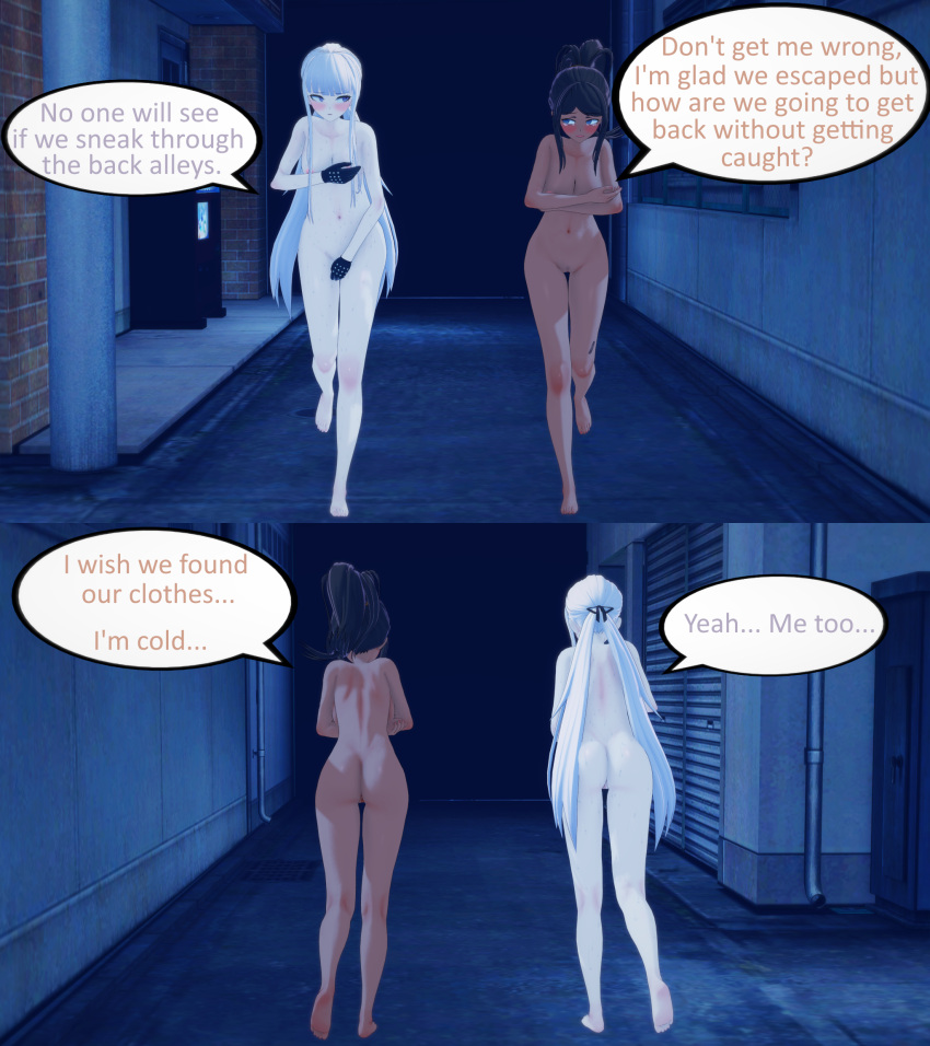 2girls 3d alley alleyway asahina_aoi ass back back_alley back_view backboob barefoot big_breasts blush blushing blushing_at_another blushing_female breasts classic_enf_pose cold completely_nude completely_nude_female completely_nude_females covering covering_breasts covering_crotch covering_pussy covering_self crying crying_with_eyes_open danganronpa dangerous dark-skinned_female dark_skin embarrassed embarrassed_nude_female enf enf_trying_to_avoid_being_caught escape escaping exhibitionism exhibitionist feet hourglass_figure kirigiri_kyouko kneepits koikatsu labia labia_majora long_hair medium_breasts navel night nude nude_female nude_females nudist pale-skinned_female pale_skin public public_nudity pussy pussy_lips risky risky_nudity running scared scared_expression soles solo streaking tagme tearing_up tears tied_hair toes trying_to_cover_up ultimateenf very_long_hair vulnerable vulnerable_expression white-skinned_female white_skin worried worried_expression