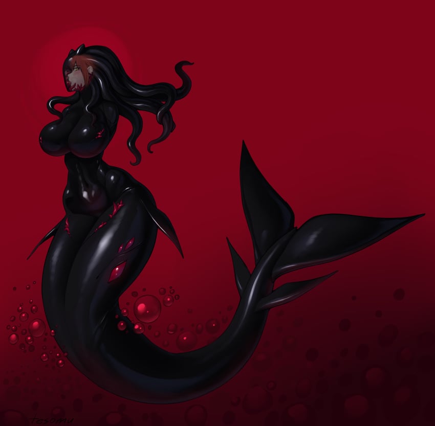 1female 1girls anthro apode armless big_breasts bondage bondage_outfit breasts chainsaw_man female female_focus female_only latex makima_(chainsaw_man) mermaid mermaid_girl mermaid_suit mermaid_tail png rubber rubber_suit solo tentacle tentacle_hair tentacle_on_female tentacle_on_girl tentacle_suit tesomu trapped underwater water