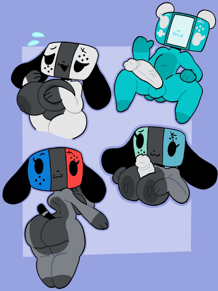 1boy 1girls ass big_ass big_breasts breasts domestic_dog female furry male mschaox6 nintendo nintendo_switch paizuri penis simple_background sketch_page switch_dog veiny_penis