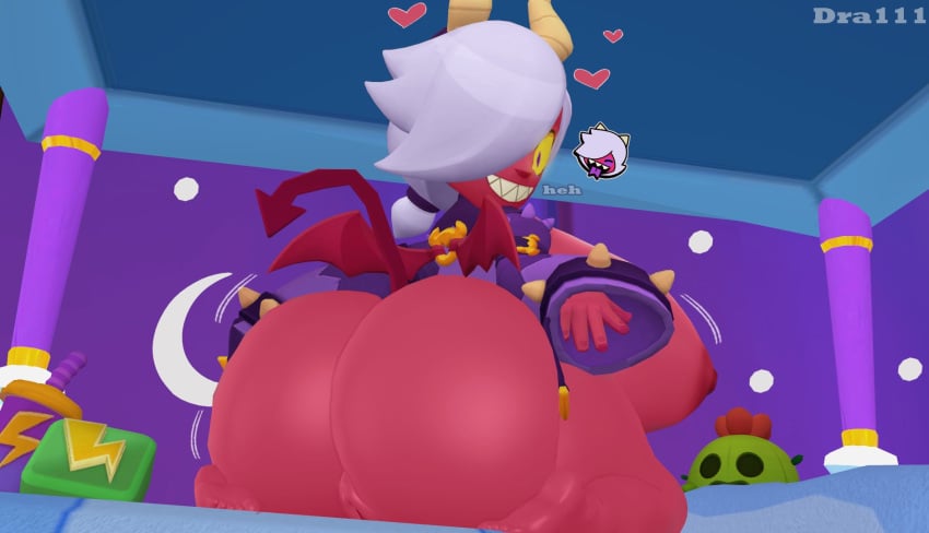 3d big_ass big_breasts brawl_stars colette_(brawl_stars) demon demon_girl dra111_(artist) dragon316 huge_ass huge_breasts pink_skin solo_female spike_(brawl_stars) trixie_colette_(brawl_stars) white_hair