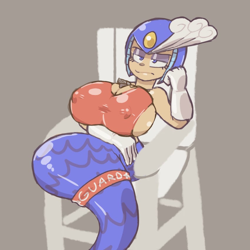 1girls armor big_breasts capcom chimera cleavage domobot fins gloves helmet lifeguard lifeguard_swimsuit mega_man mermaid mermaid_girl mermaid_tail rockman scales splash_woman tail