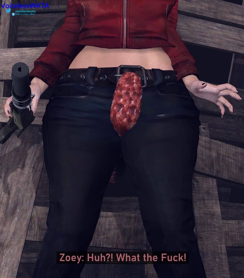 crotch fully_clothed garry's_mod left_4_dead pussy_grab tentacle text voicelesswata zoey_(left_4_dead)