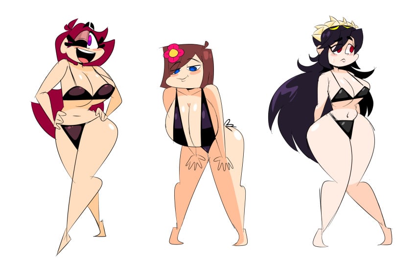 2023 3girls absurd_res big_ass big_breasts bikini filia_(skullgirls) jenny_belle_(slipperyt) minecraft mojang mojo_montebon original original_character sagging_breasts skullgirls thick_thighs trixie_(mojo_montebon) winking_at_viewer