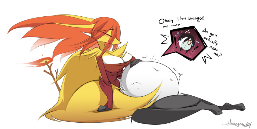 aria belly big blush bulge clothes commission delphox digestion eating female female_focus fluffy_chest fluffy_ears fluffy_tail furry internal madragon orange_coat orange_fur orange_hair pokemon pokemon_oc predator prey sit soft soft_vore stomach swallow tongue_out vore vore_belly