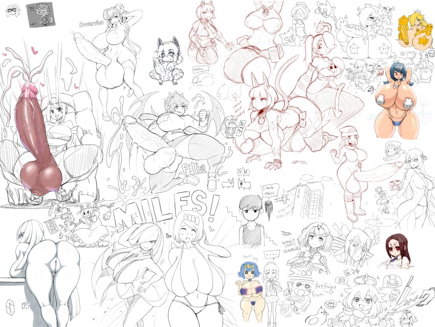 ass big_breasts bikini cerebella cum erection futanari mario_(series) multiple_girls nadia_fortune paimon_(genshin_impact) parasoul pokemon sinensian sketch skullgirls thick_thighs