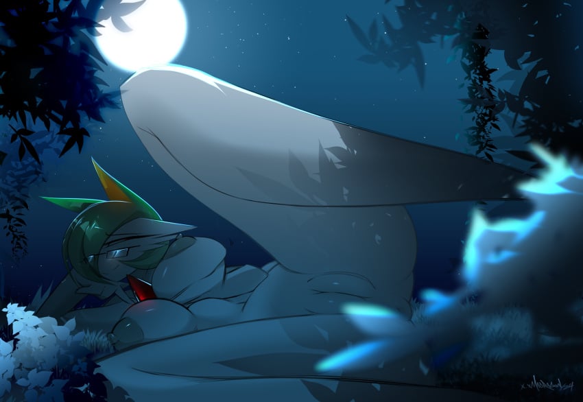 breast_grab breasts forest_background fusion fusion_character gardevoir glasses grabbing_own_breast leaf lidded_eyes lying_on_back madragon night night_sky nipples nsfw oc:ivy one pokémon_(species) pokegirl pokemon pokemon_(species) puffy_pussy serperior serpevoir spread_legs spreading vulva