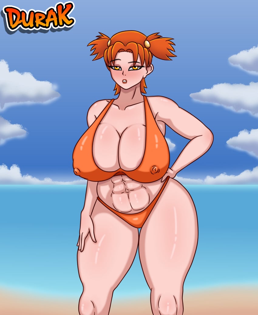 1girls alisa_(everlasting_summer) alisa_dvachevskaya beach big_breasts bikini durak everlasting_summer female female_focus female_only hips orange_hair solo thick