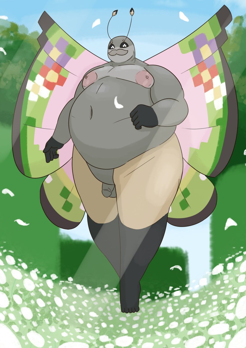 anthro anthro_only bara butterfly chubby daddy dilf fat fat_man flower furry garden gay kalos male moustache pokémon_(species) pokemon small_penis vivillon