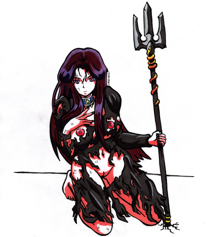 1girls black_hair breasts clothes_ripping goth goth_girl human long_hair pale-skinned_female pale_skin pandora_(saint_seiya) purple_hair saint_seiya shounen_jump specters villainess