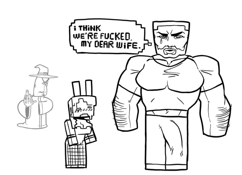 1girls 2girls alex_(minecraft) big_breasts buff bunny_ears bunnysuit chad cleavage cubic_breasts female gigachad goes_hard male male_focus meme mewing mewmaxxing minecraft mog mogger mogger_21 mogger_steve mogging muscular muscular_male shitpost size_difference square_head steve_(minecraft) steve_mogger top_heavy witch_(minecraft)