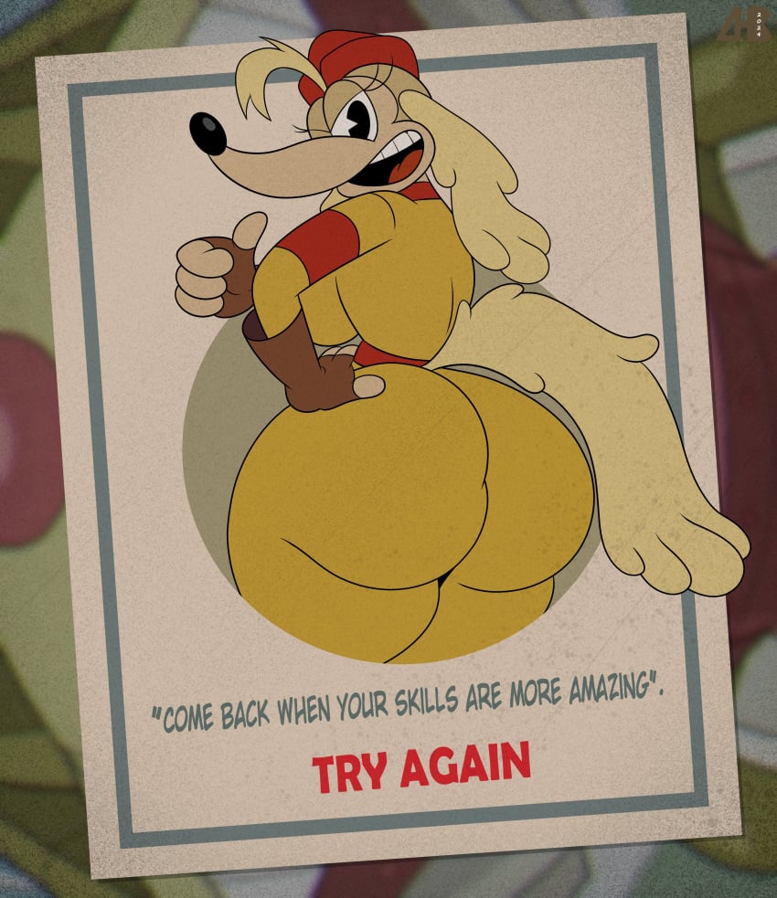 accurate_art_style ass_focus backboob big_ass big_breasts casual casual_nudity clothed cuphead_(game) female female_only hiroberserk huge_ass pilot_saluki_(cuphead) teasing