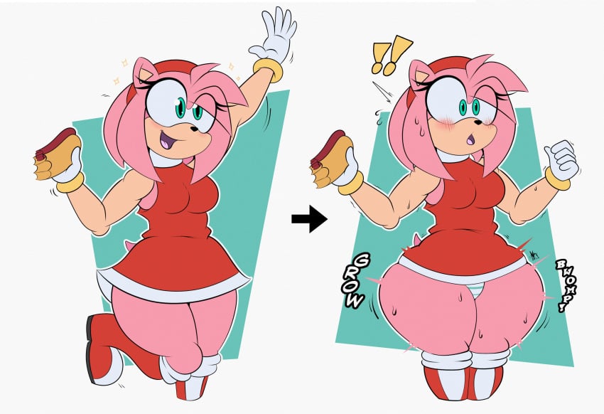 amy_rose ass_expansion ass_focus before_and_after chili_dog clothed female female_only green_eyes mrxrickyx pink_fur pink_hair red_dress sideass small_breasts smile sonic_(series) suprised_expression tagme thigh_expansion underass visible_underwear