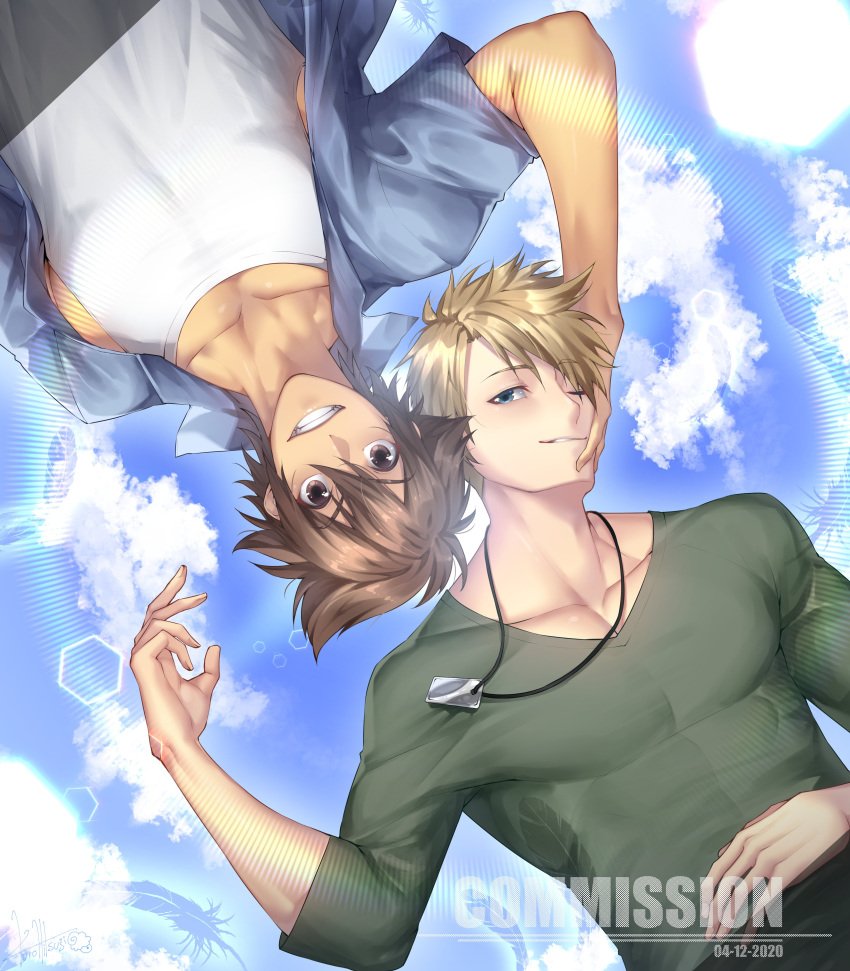 2boys absurdres blonde_hair brown_hair digimon digimon_adventure:_last_evolution_kizuna gay highres human human_only kurohitsuji_lim male male_only multiple_boys taichi_yagami yamato_ishida yaoi