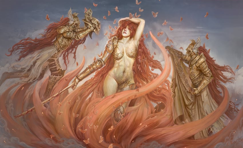 2022 2girls breasts cleanrot_knight_finlay elden_ring female female_only fine_art_parody fromsoftware gabriel_flauzino light-skinned_female malenia_blade_of_miquella nude nude_female painting_(artwork) red_hair the_birth_of_venus